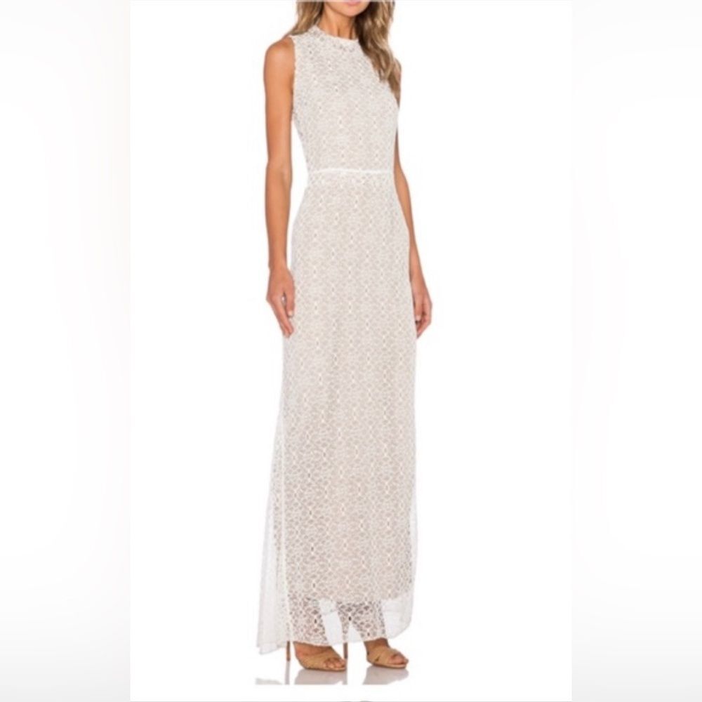 Again for Revolve Women's Size Medium Ivory Cream Isabel Nude Lace Evening Dress - Picture 2 of 15